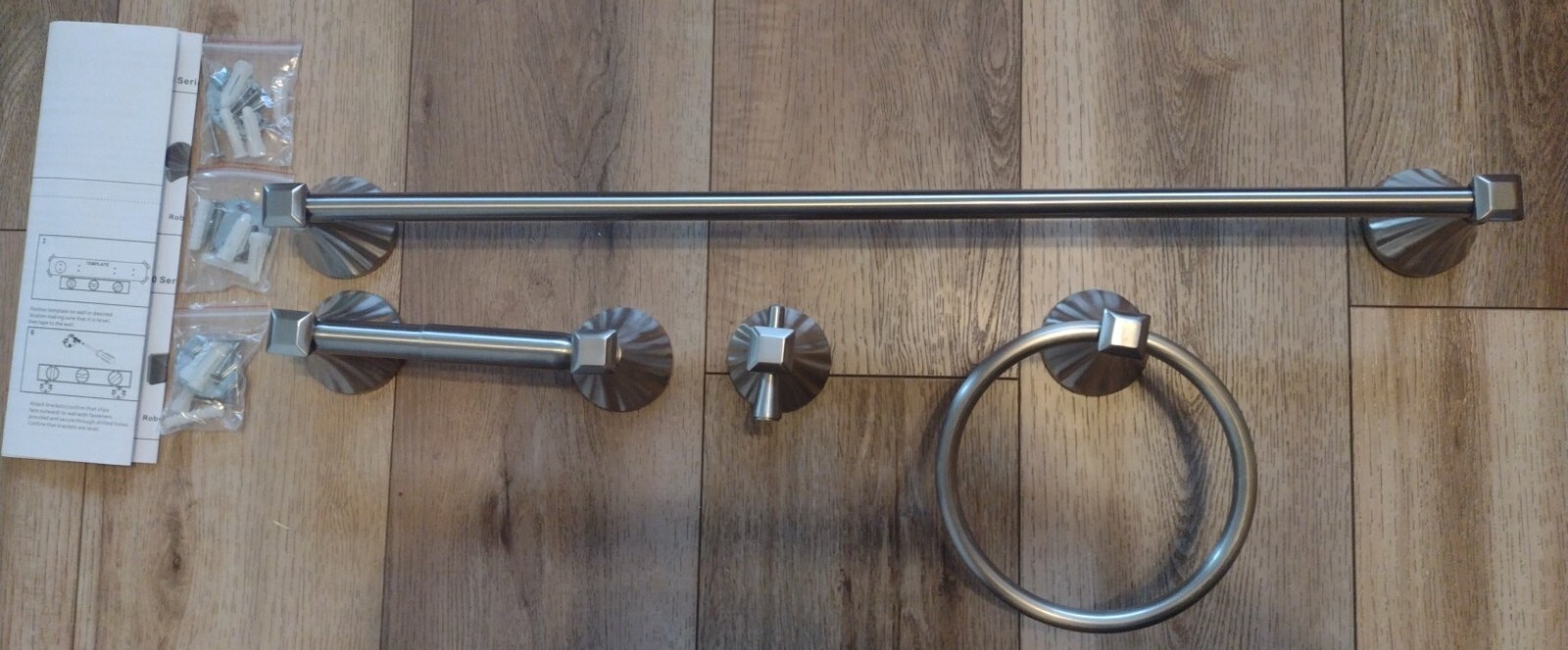 Matrix Decor 4-Piece-Towel Ring, Bar Robe Hook, TP Holder-Brushed Nickel (R)