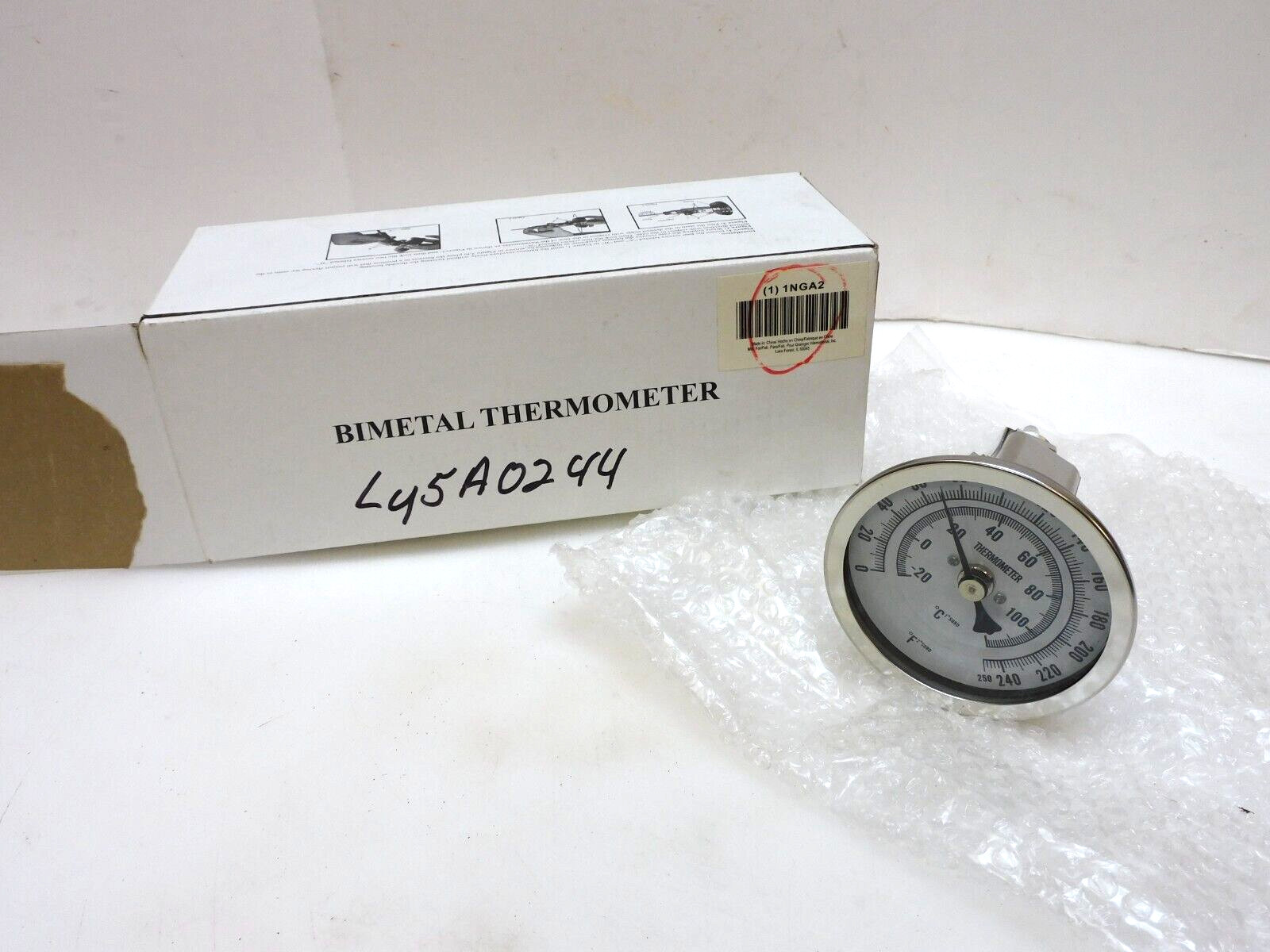 GRAINGER 90° ADJUSTABLE ANGLE BIMETAL THERMOMETER 0-250°F 2" STEM 1NGA2 1/2" NPT