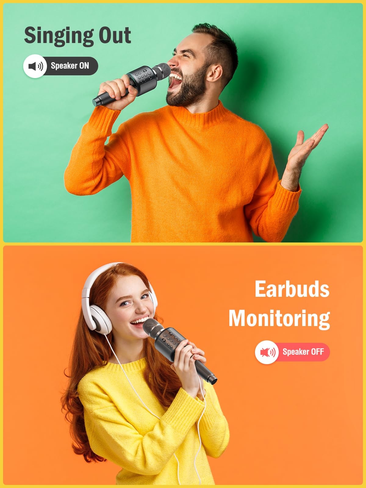 Wireless Bluetooth Karaoke Microphone, Built-in Loud Speaker for 10H Playback, A