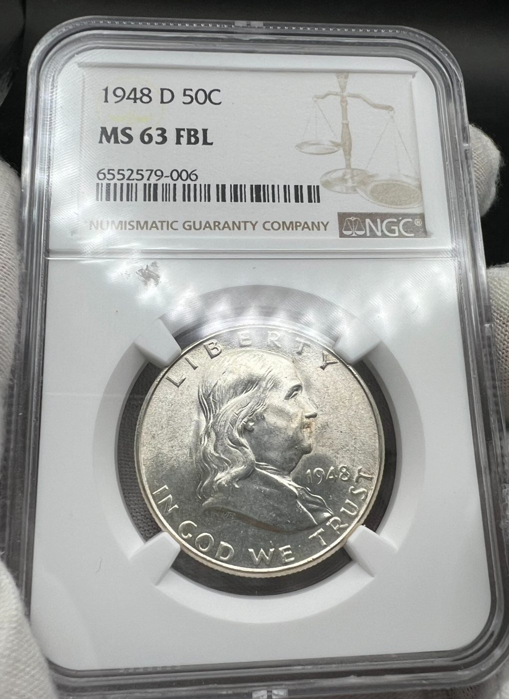 1948 D Franklin Half Dollar NGC MS63 FBL