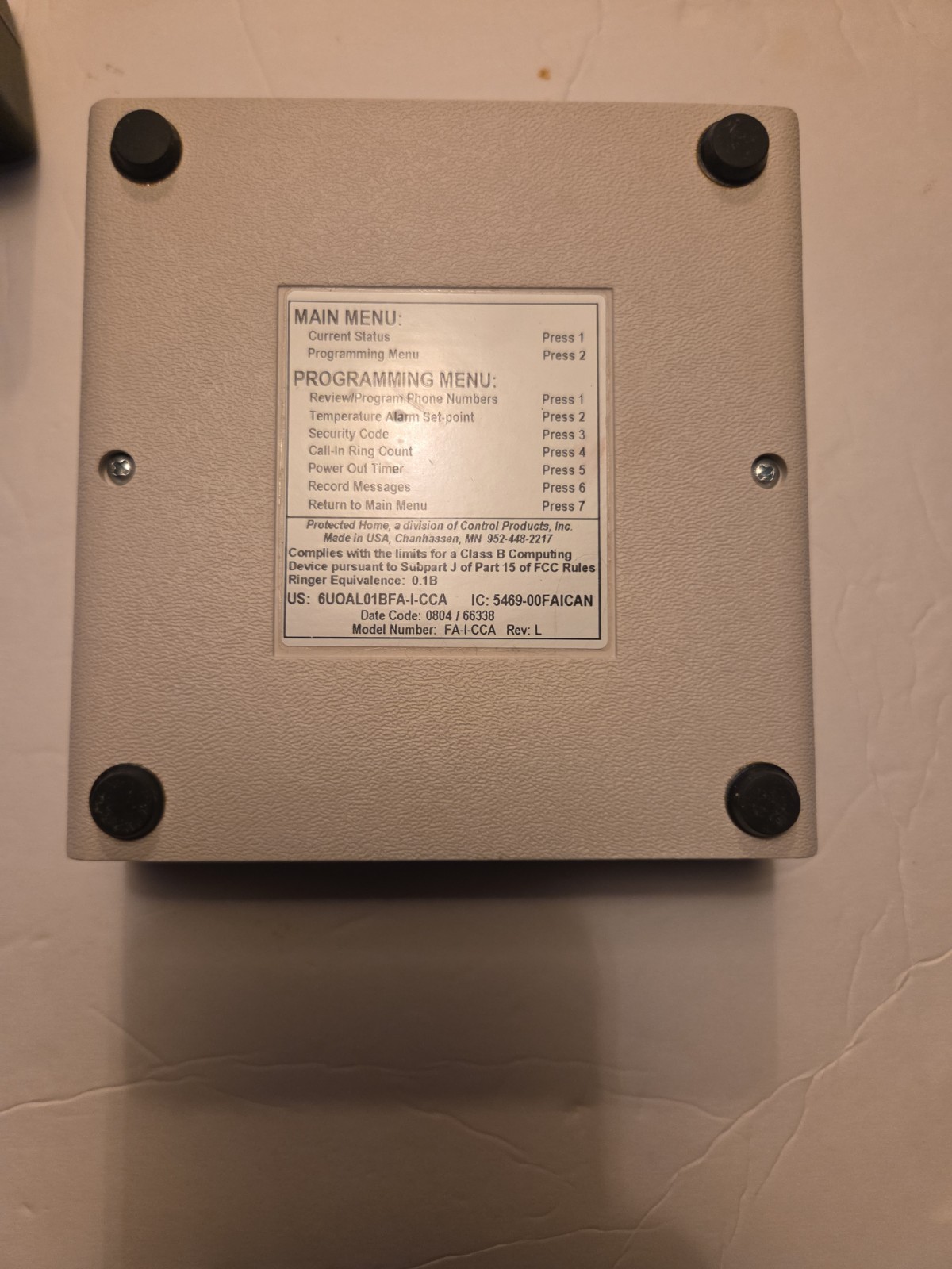 Control Products Freeze Alarm FA-I-CCA w/Power Adapter & Sensor