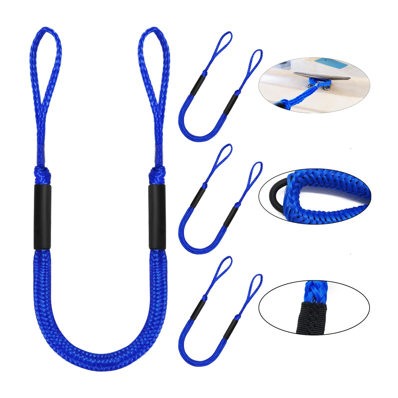 4 Pack Boat Bungee Dock Lines, 45.5ft PWC Dock Line with Loop, Boating Gifts ...