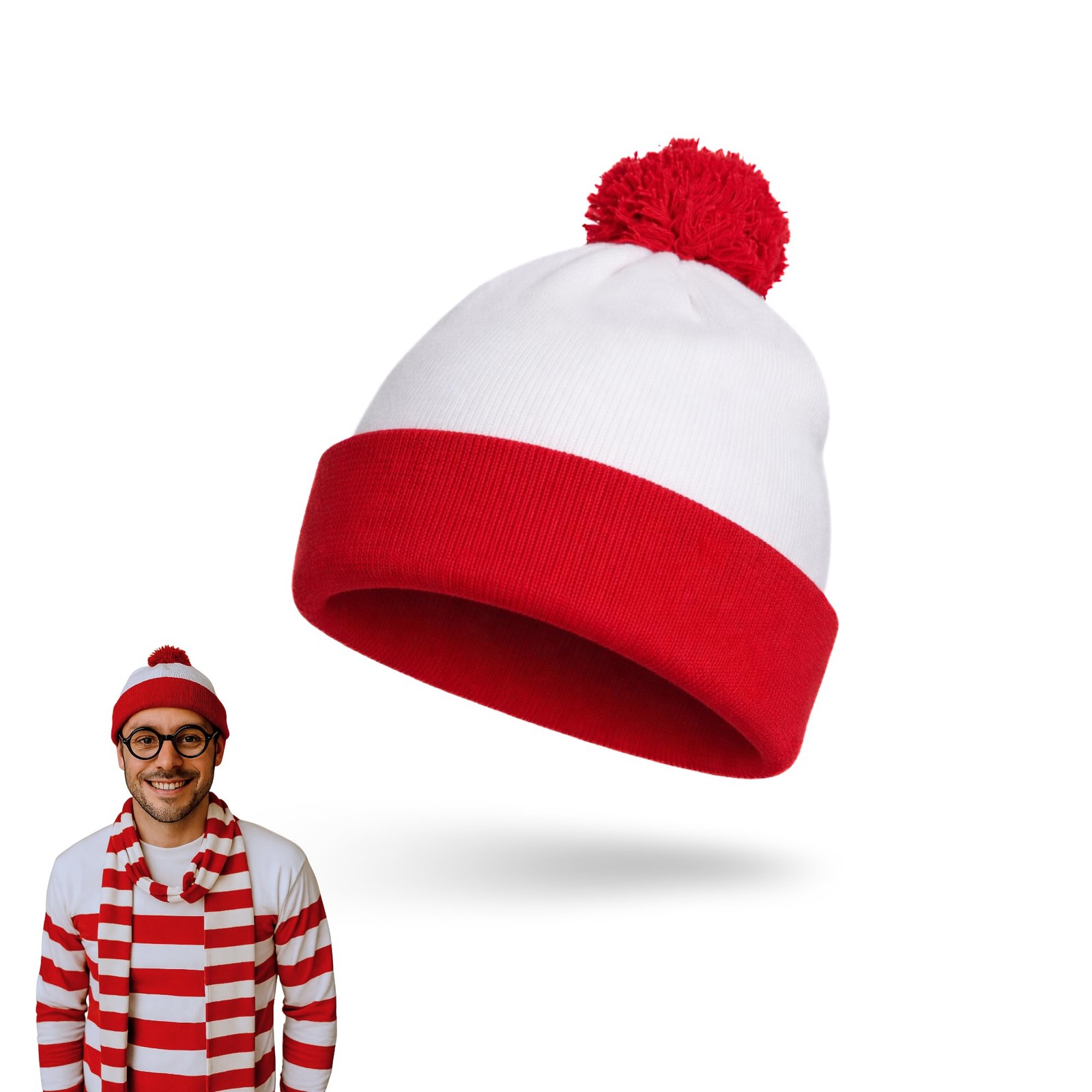 Wheres Waldo Hat - Fun & Trendy Costume One Size, Red and White