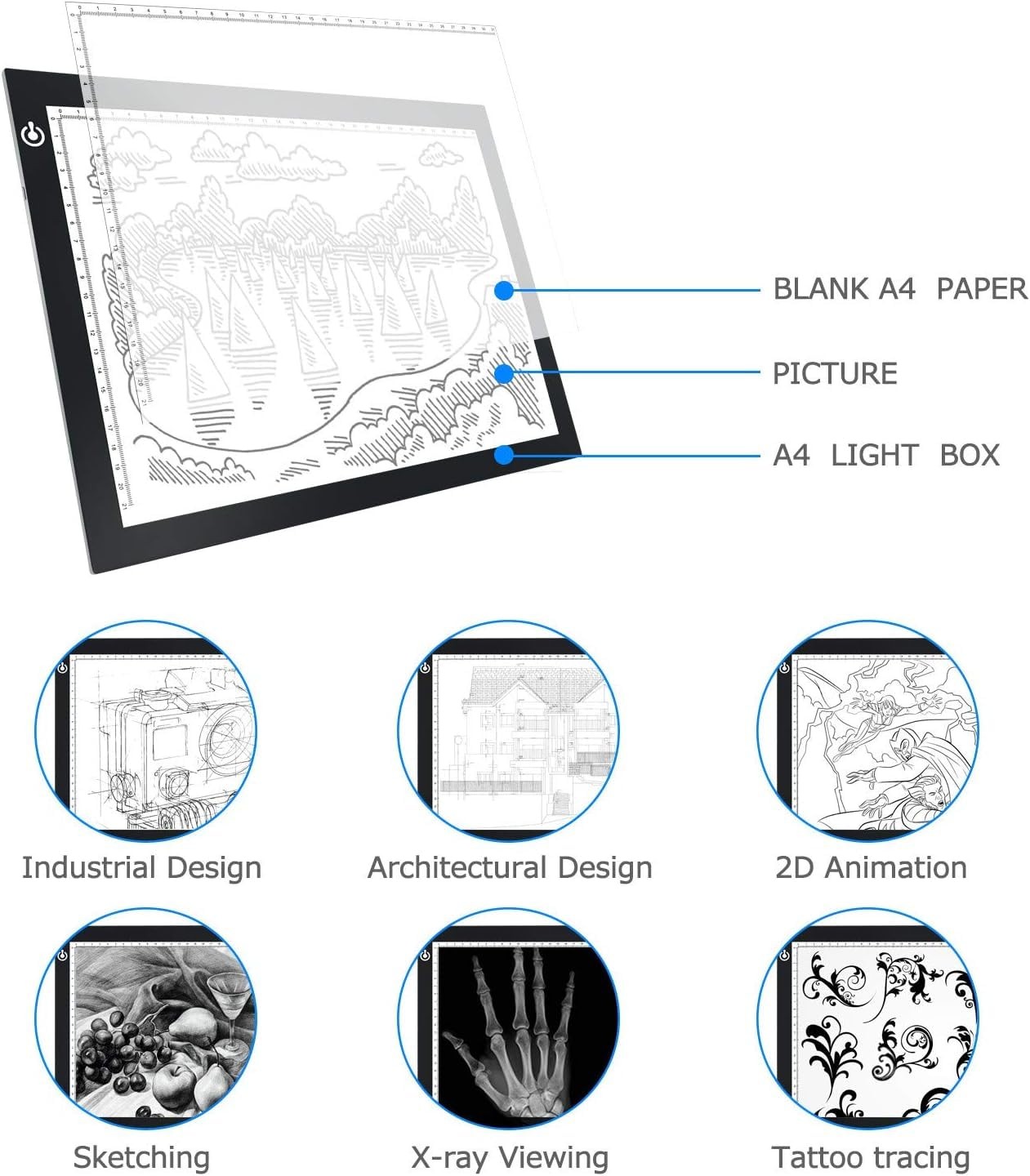 LitEnergy A4 LED Copy Board Light Tracing Box, Adjustable USB 01 - A4, BLACK