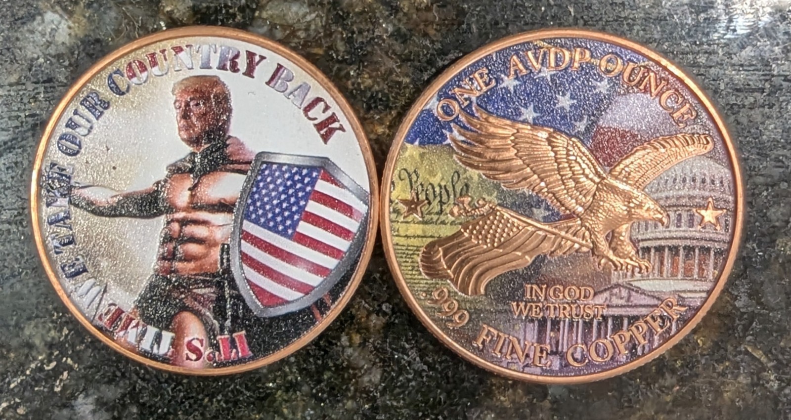 2×Donald Trump Take Our Country Back America 1oz Copper Round Colored. 2 Coins !