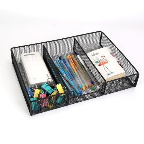 Desk Drawer Organizer, Office Junk Drawer Organizer Tray with 3 Compartments,
