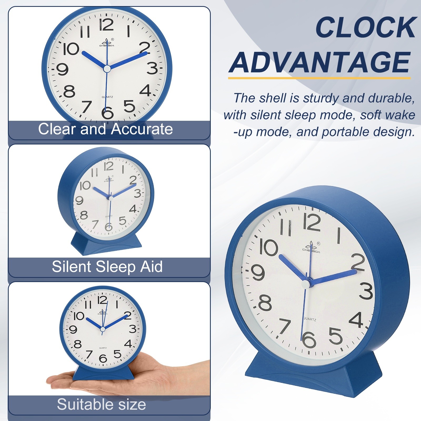 5.1" Analog Alarm Clock, Small Desk Clock for Bedside, Blue