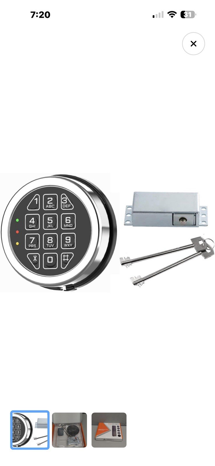 Gun Safe Lock Replacement Solenoid Lock with 2 Override Keys Chrome Digital Key