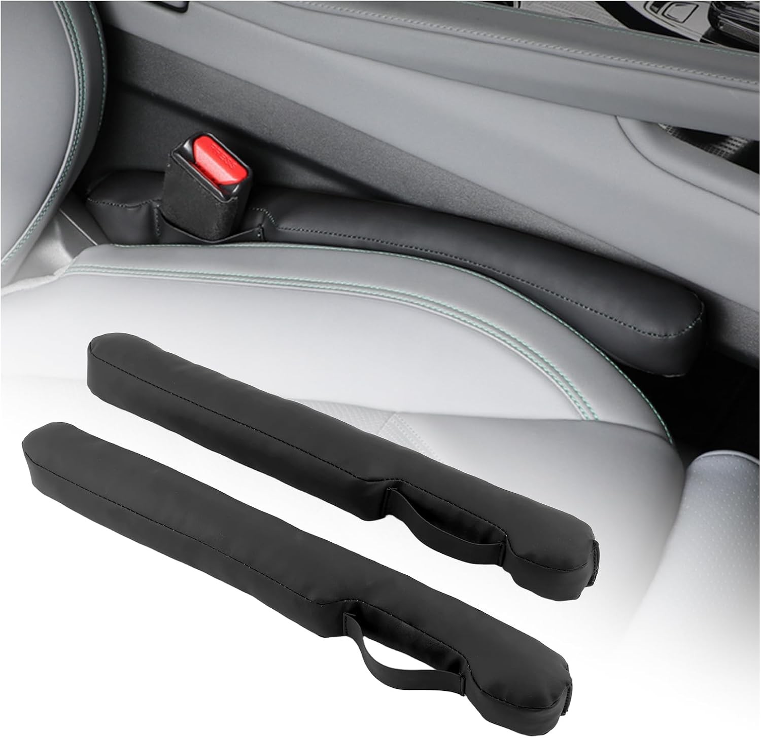2Pack Car Seat Gap Filler Leather Strip with Fix Strap Universal Organizer