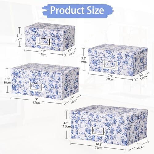 Blue and white Porcelain Storage Boxes, Photos Rectangular Set4 Blue and White