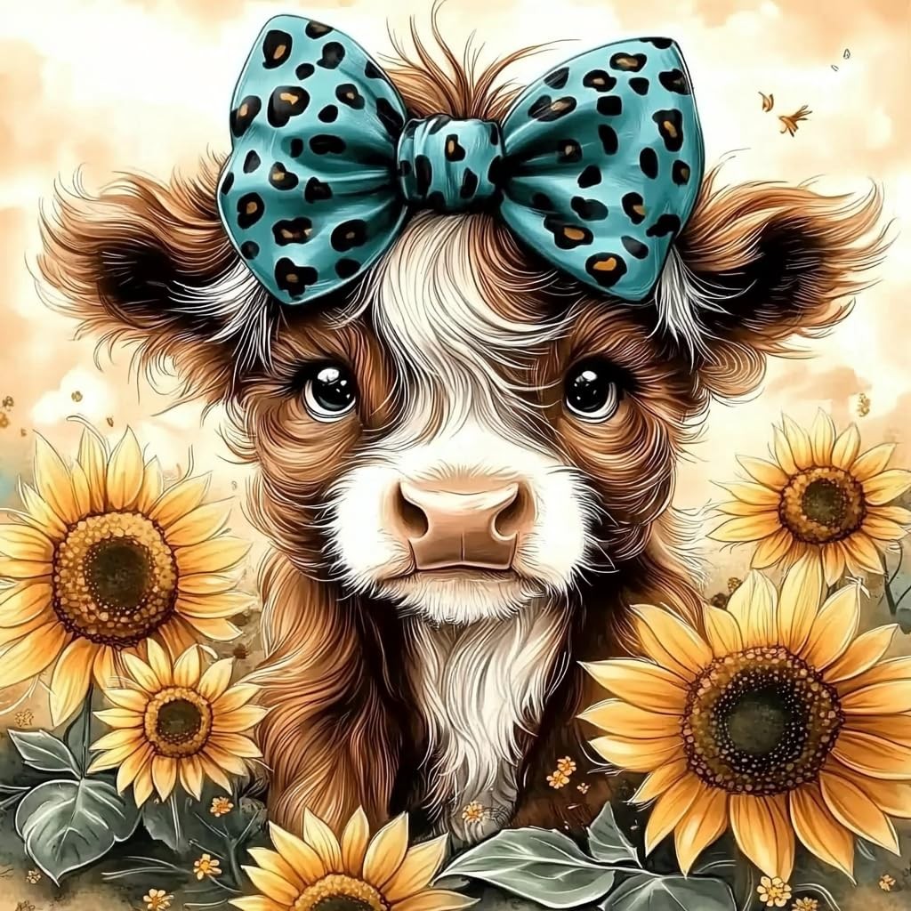 pigpigboss Sunflower Cow Diamond Art Painting Kit for Adult, 5D
