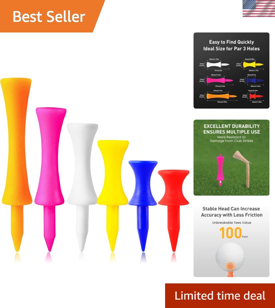 Plastic Golf Castle Tees Step Down Unbreakable Mixed or Same Height Value 100...