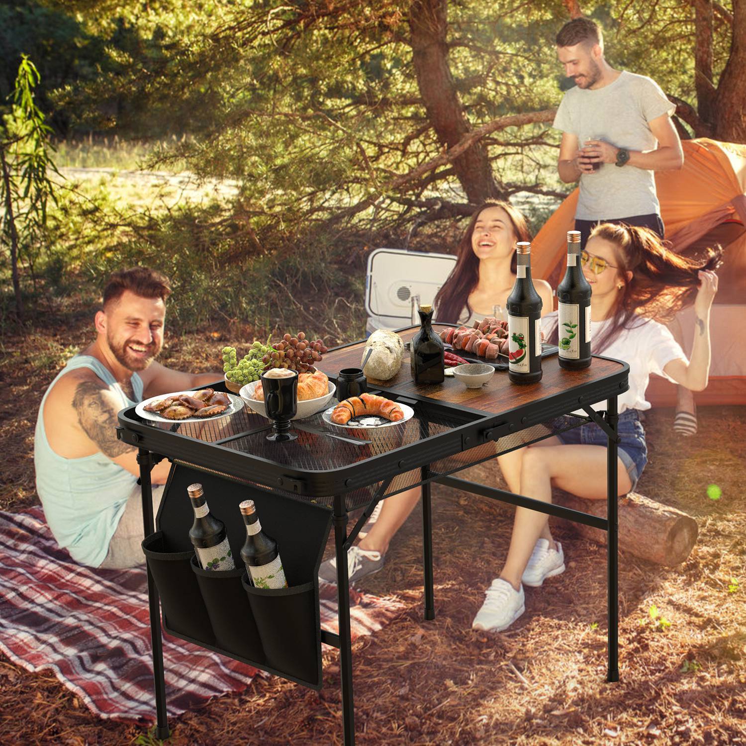 Camping Table Collapsible Aluminum Grill Stand BBQ Table Storage Net Adjustable