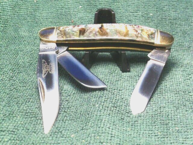 Pocket Knife Sowbelly Stockman Rough Rider Abalone Resin Handles 3-Blades 3-5/8"