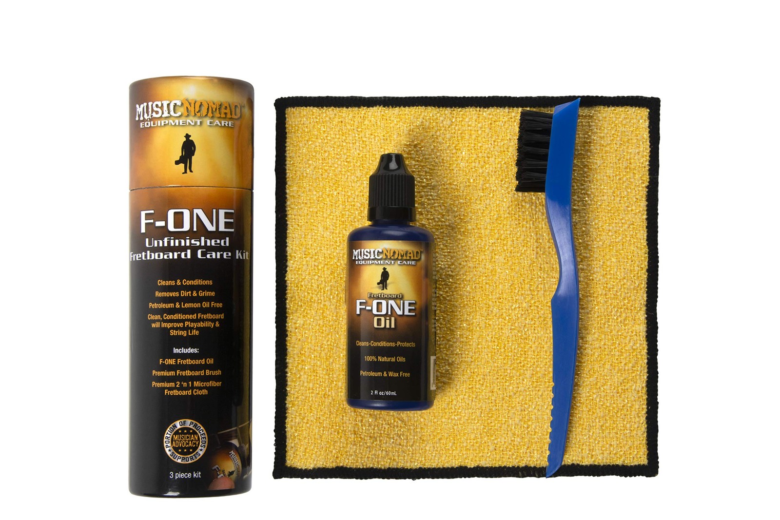 Unfinished Fretboard Care Kit - Oil, Cloth, Brush for Guitar Maintenance