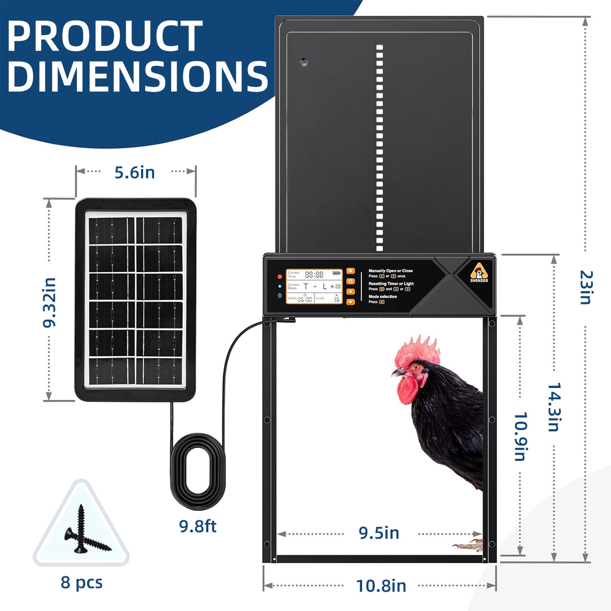 Solar Automatic Chicken Coop Door Opener with Timer Light Sensor Remote Control