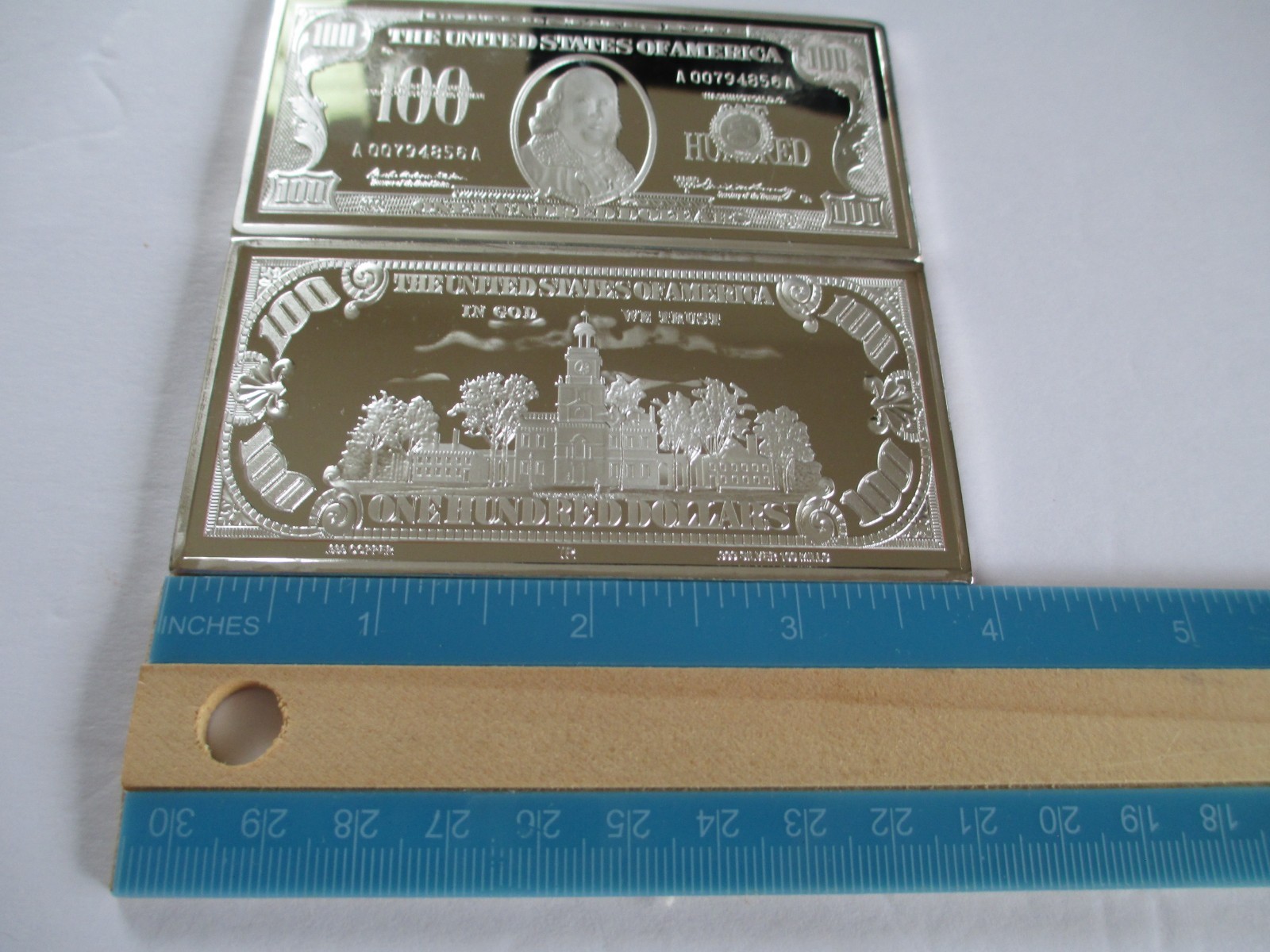 1966 $100 Bill Design 4 Troy Oz Silver Plated Copper Bar UNC