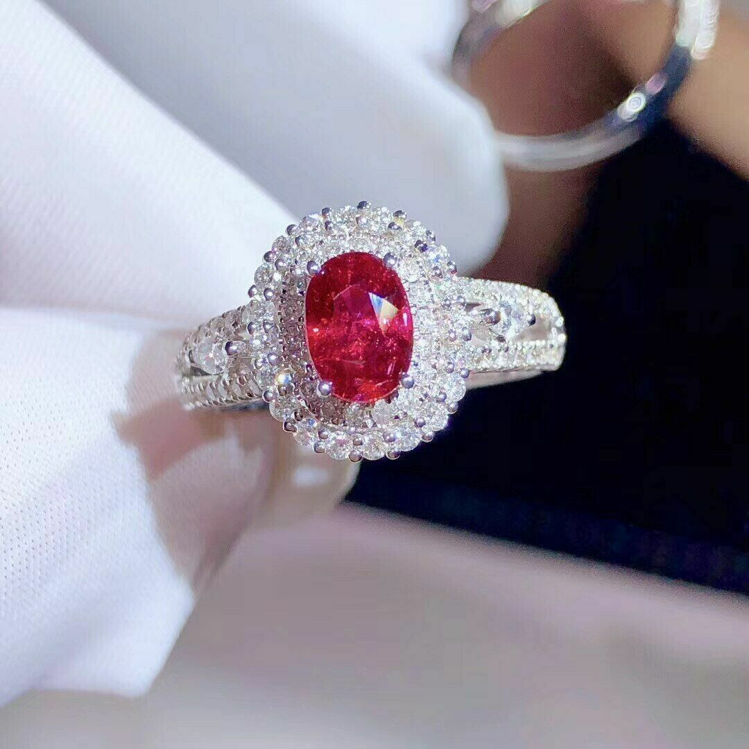 2Ct Lab Created Ruby & Diamond Double Halo Engagement Ring 14K White Gold Over
