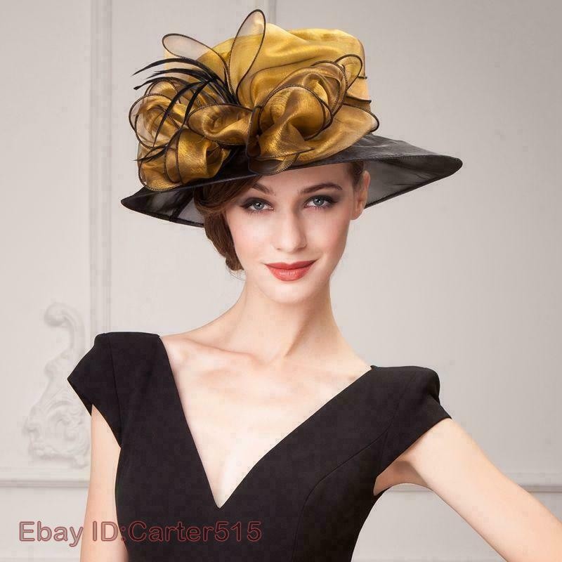 New Women's Kentucky Derby Church Wedding Noble Dress Linen Feather Organza Hat