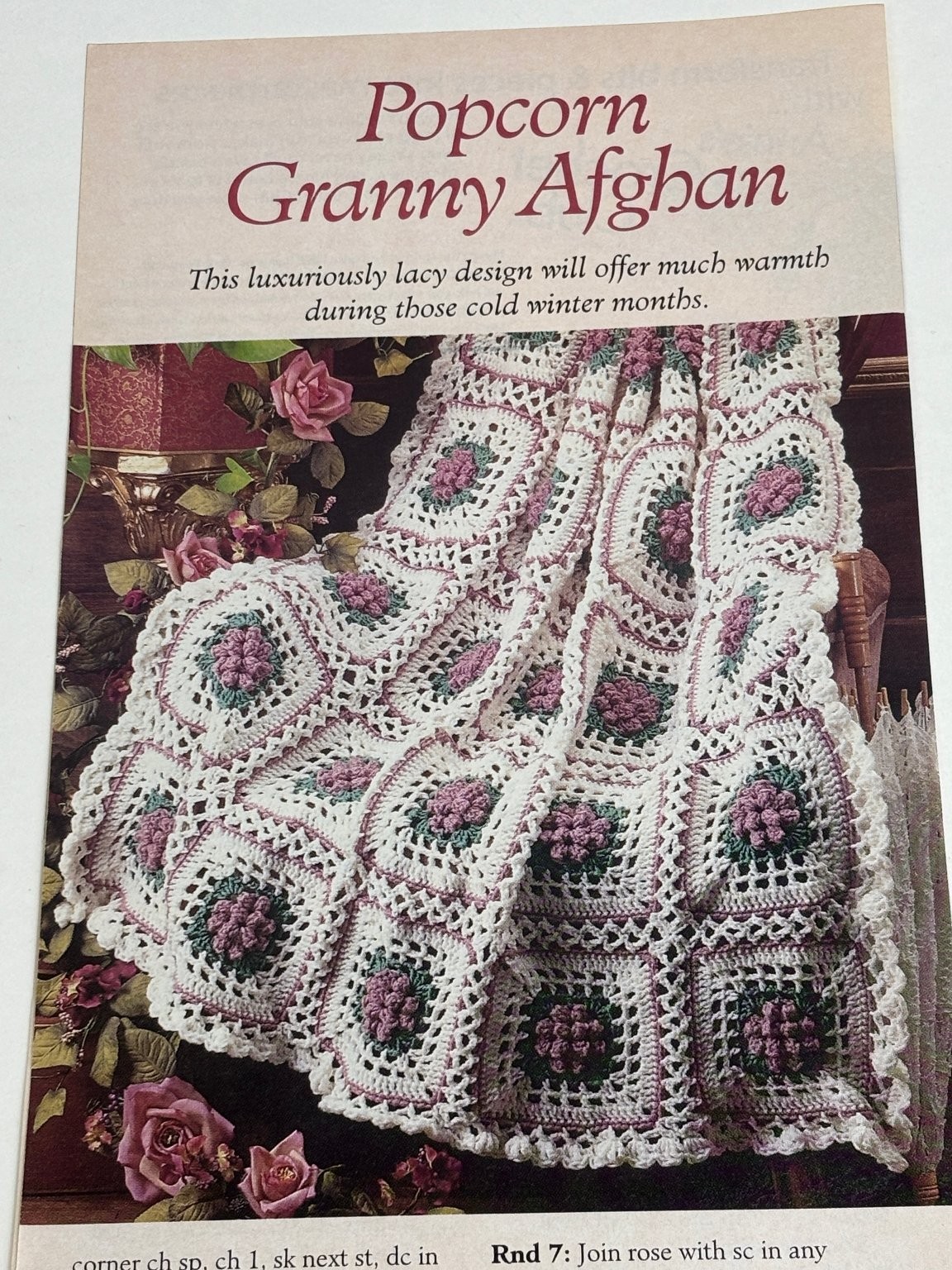 Popcorn Granny Afghan Crochet Pattern Worsted Easy Magazine Pages