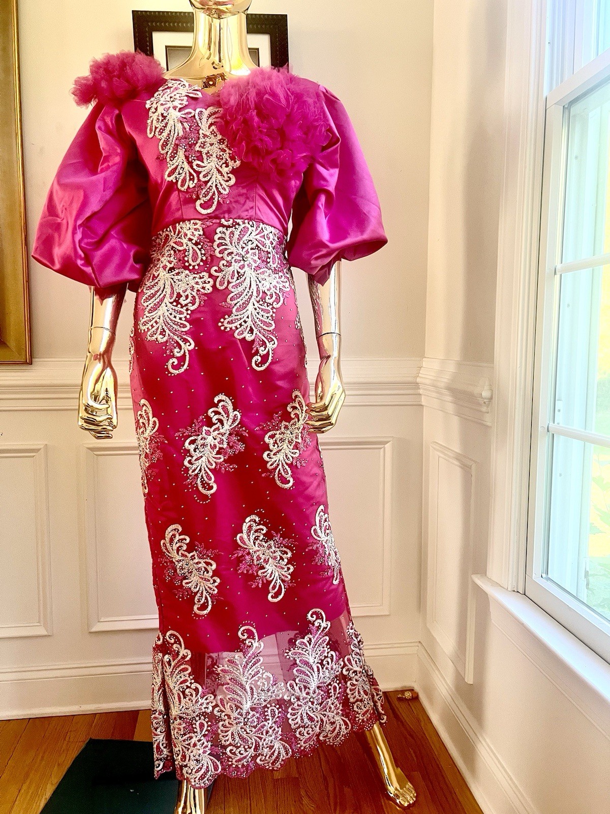 Pink Lace African Long Dress, African Outfits, Nigerian Lace Dress, Lace Dress