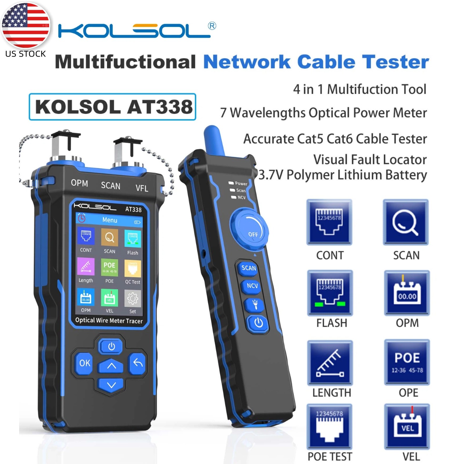 KOLSOL AT338 Network Cable Tester LAN Optical Wire Meter Power Meter Tester