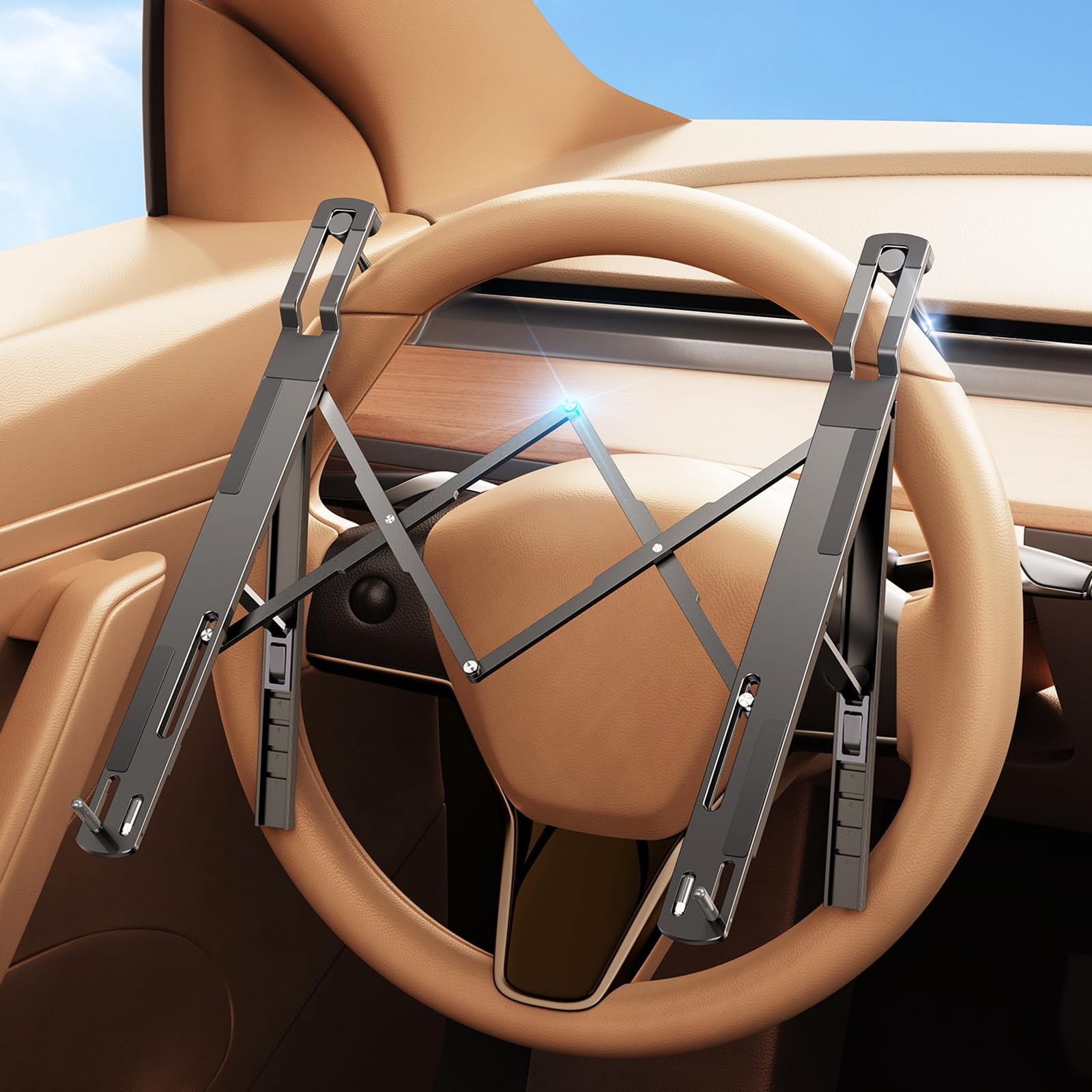 DICMKY Car Laptop Mount Steering Wheel Tray Holder, Height Metallic Gray