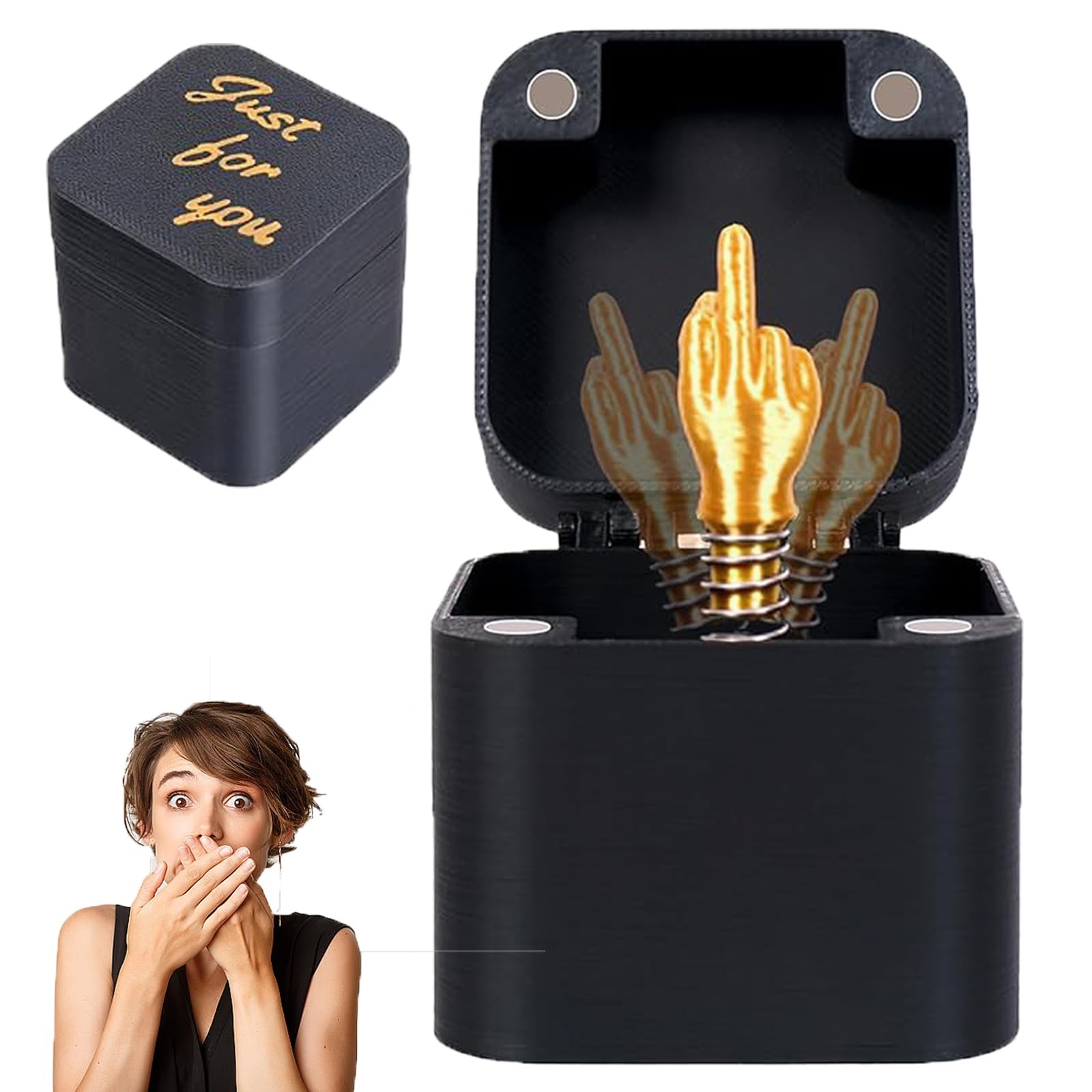 ZhurongGod Middle Finger in a Box,Funny 3D Printed Gag Gifts Small, Black a