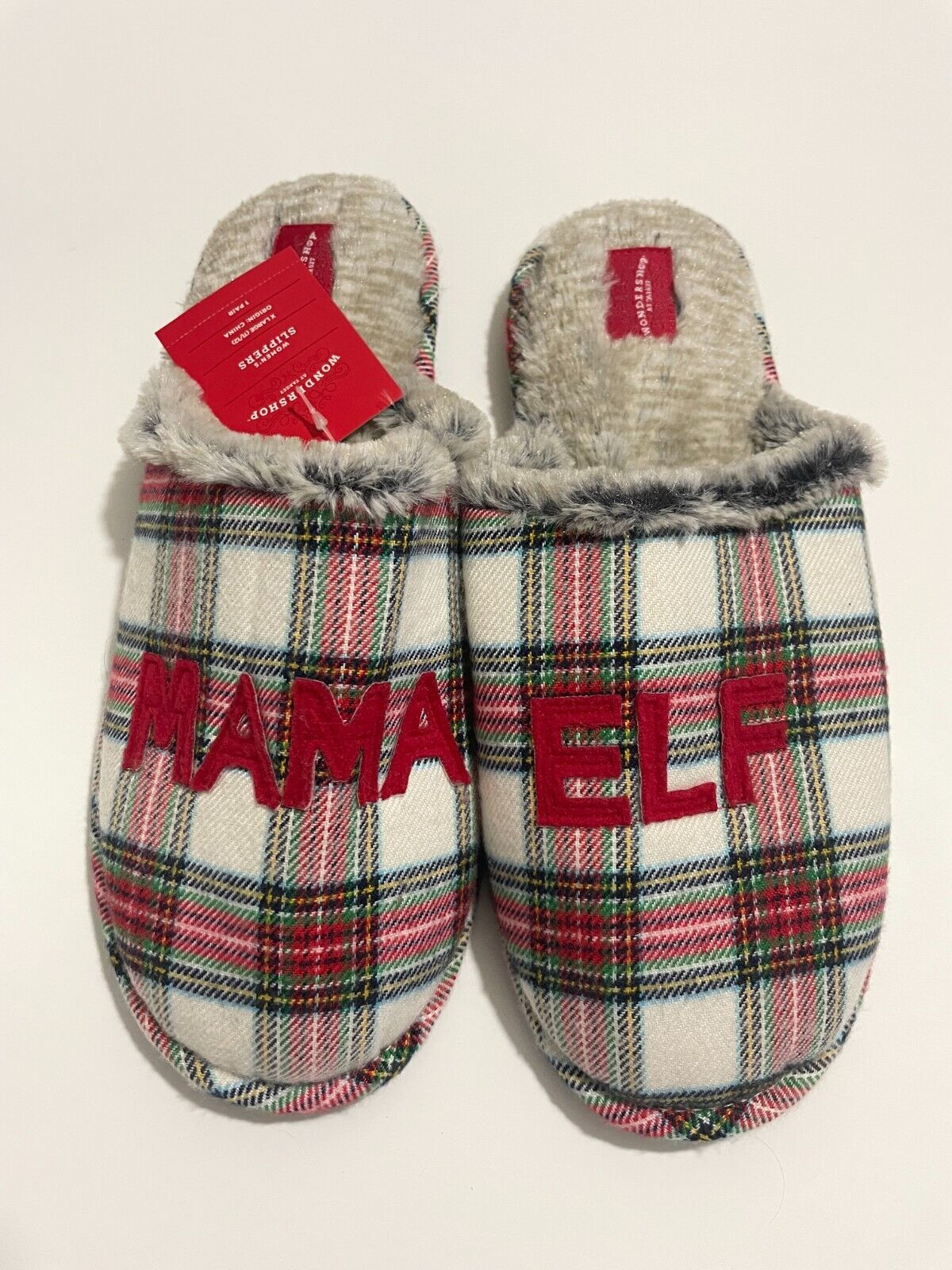 Women's Wondershop Mama Elf Slippers Red Plaid Small Size 5-6 (B-229)