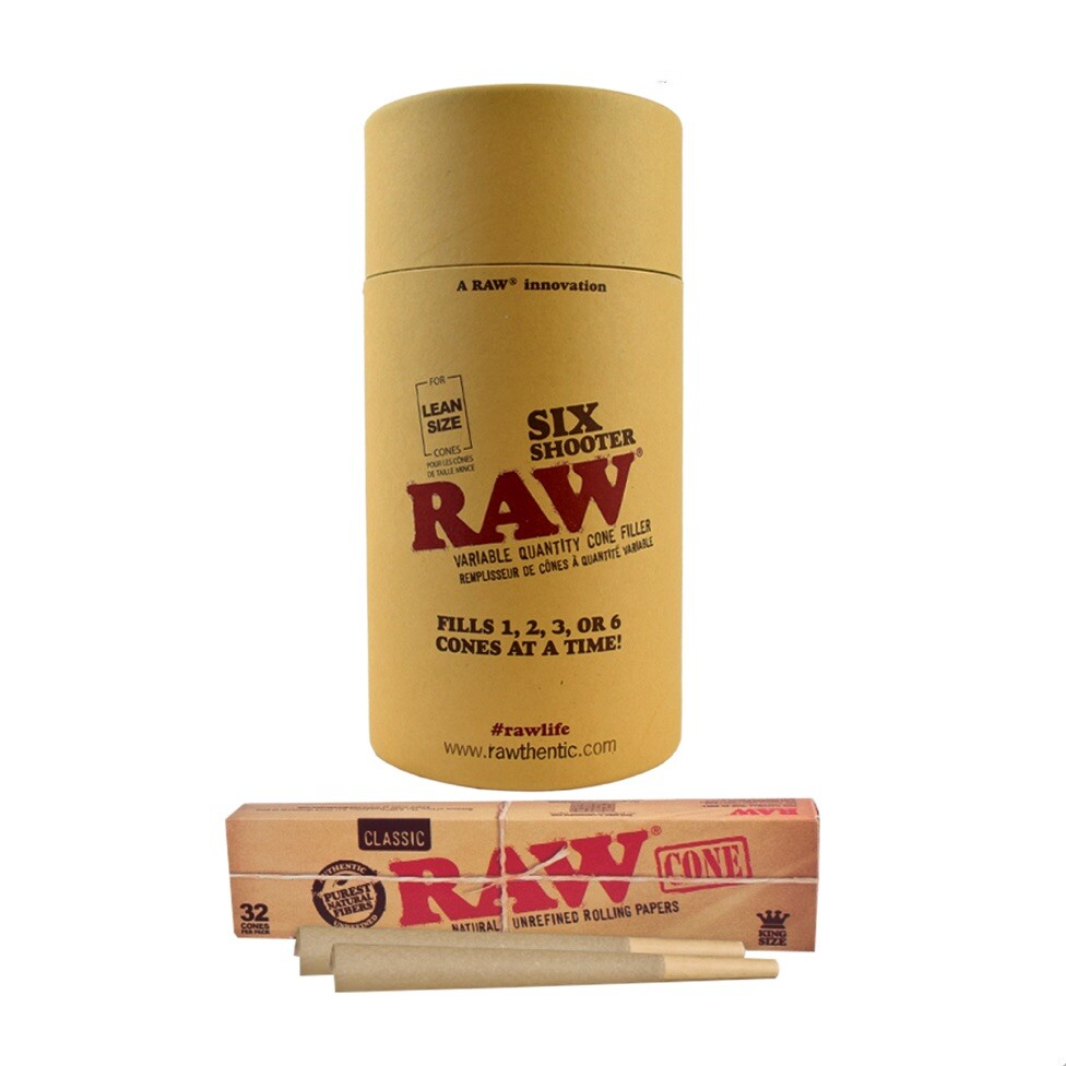 RAW 6 Shooter Cone Filler Bundled w/ RAW Classic King Pre-Rolled Cones 32/Pk