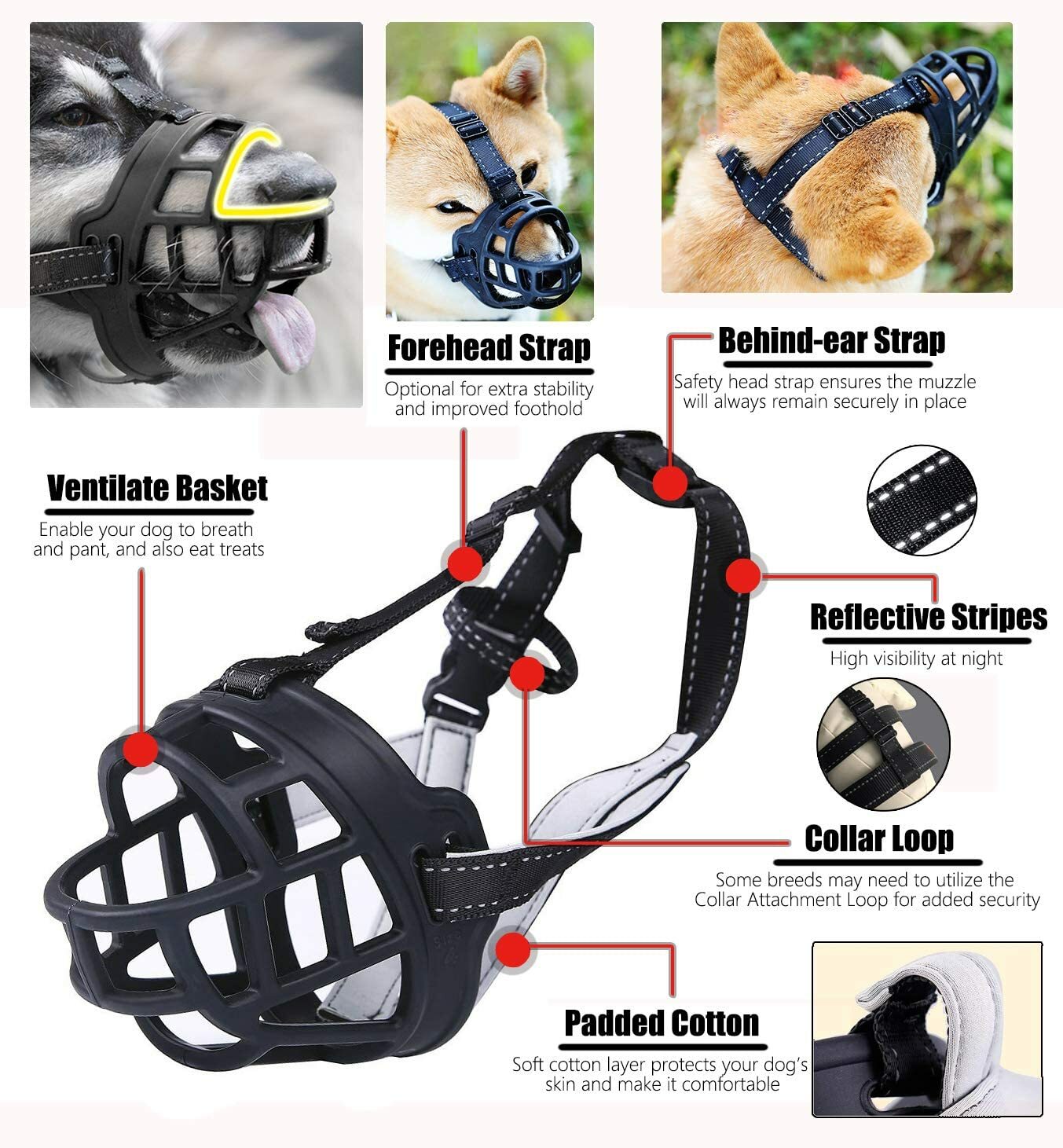 Basket Silicone Dog Muzzle for Small Dogs (Size 1: Fits Snout 7-8" - Black)