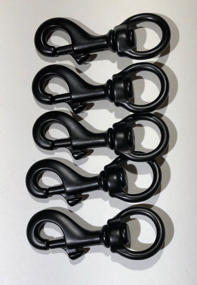 (5) Black Powder Coated Solid Brass Bolt Snaps 3/4"