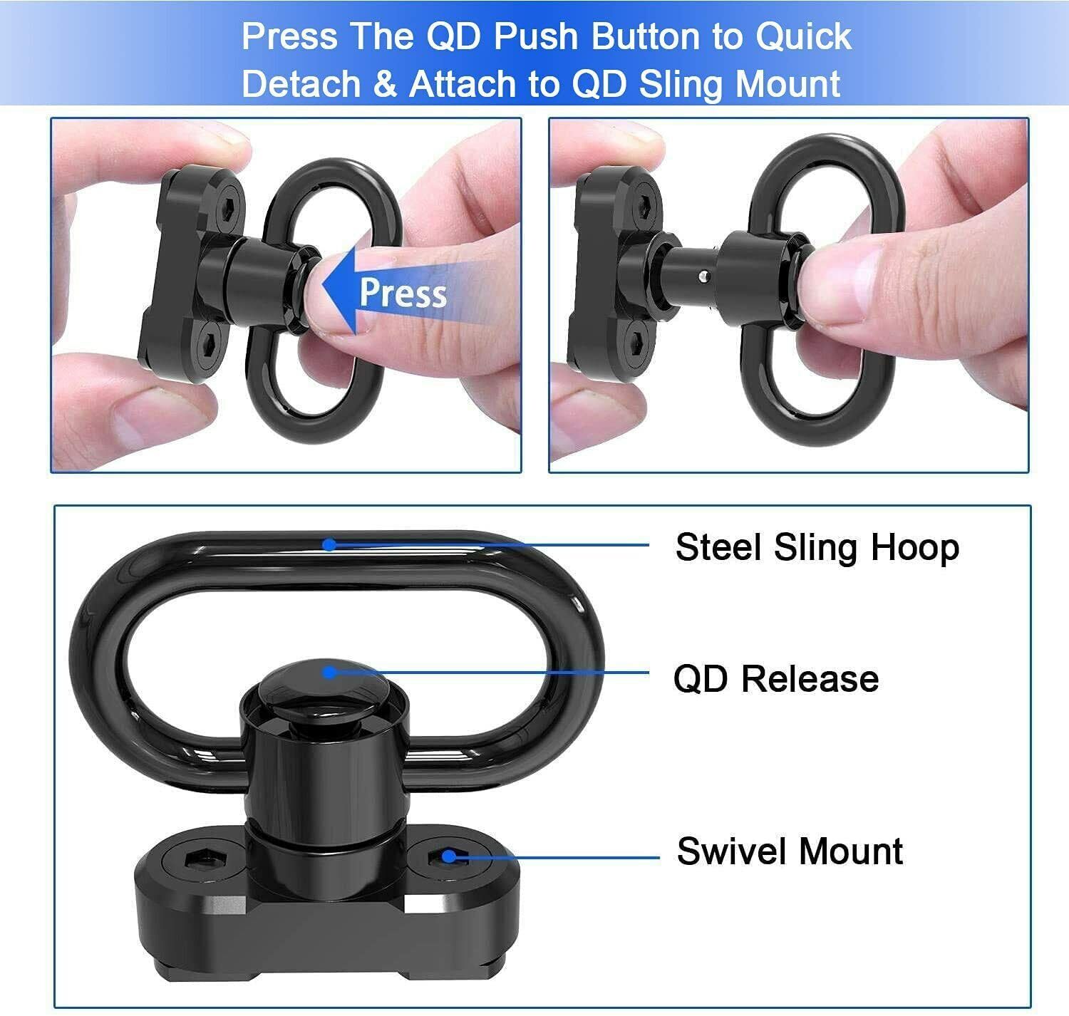 Tactical 2 Point Sling QD Swivel Rifle Adjustable Gun Sling Strap w/ MLOK Swivel