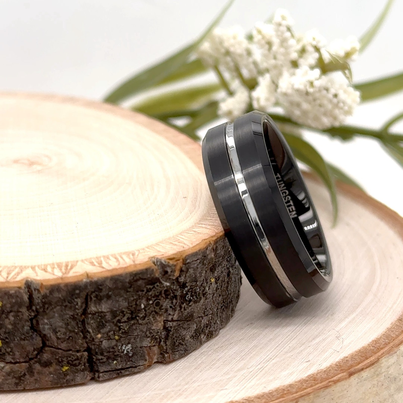 Polished Groove with Brushed Matte Finish Band 8mm Classic Tungsten Carbide Ring