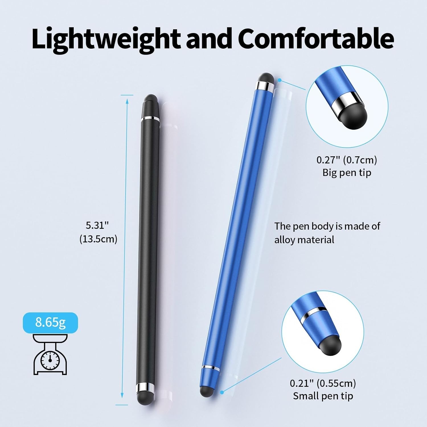 Lightweight Dual-Ended Stylus Pen for iPad/iPhone/Android - No Battery Needed