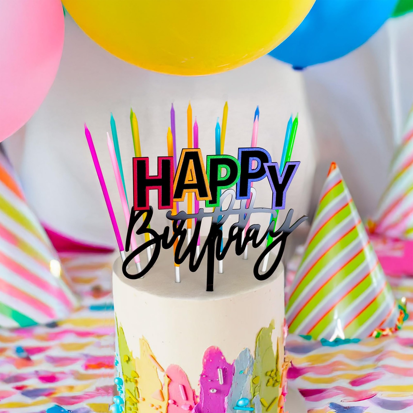 Apluselection 40-Count Rainbow Birthday Candles, Tall Thin Birthday Cake Can...