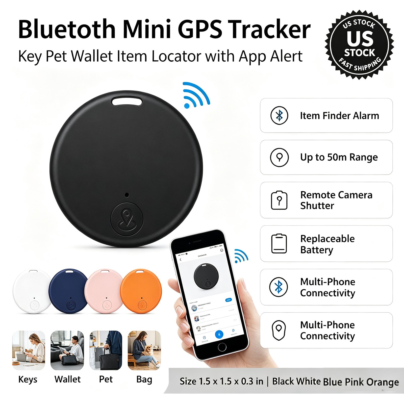 Mini Bluetooth GPS Tracker Key Finder for Kids Pets Anti Lost Smart Tag Location