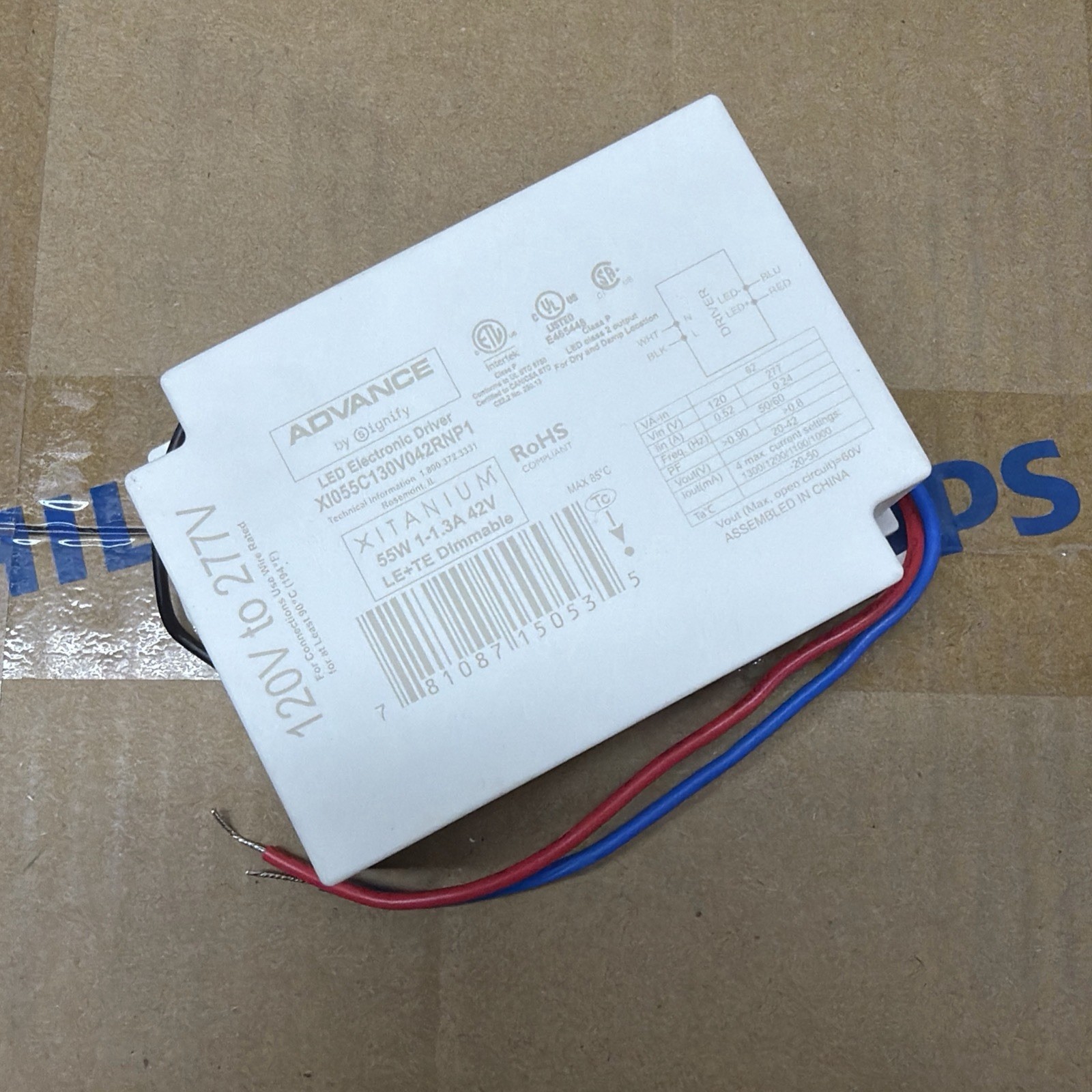 PHILIPS XITANIUM 55W DIMMABLE LED ELECTRONIC DRIVER XI055C130V042RNP1 120V-277V