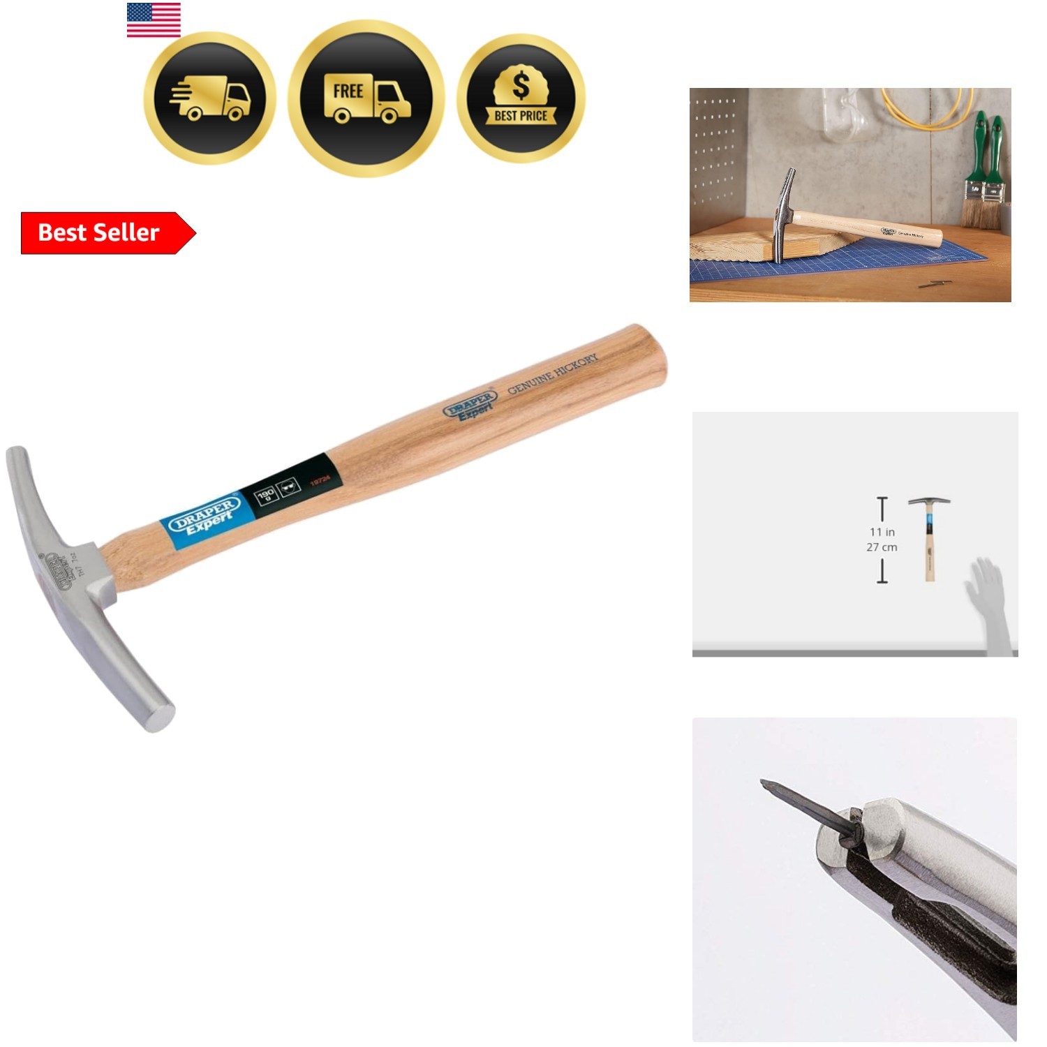 19724 Upholstery Magnetic Tack Hammer with Hickory Handle, 7oz