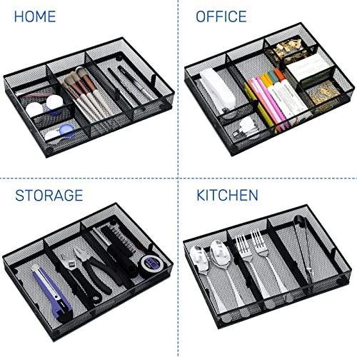 Desk Drawer Organizer with 6 Adjustable Dividers, Metal Pen organizer for