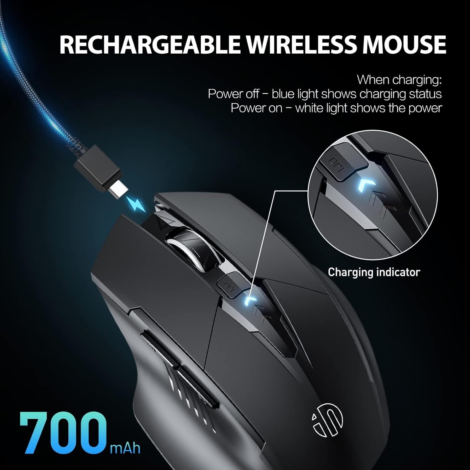 INPHIC Rechargeable 2.4G Optical Wireless Mouse Cordless Mice USB Nano Receiver