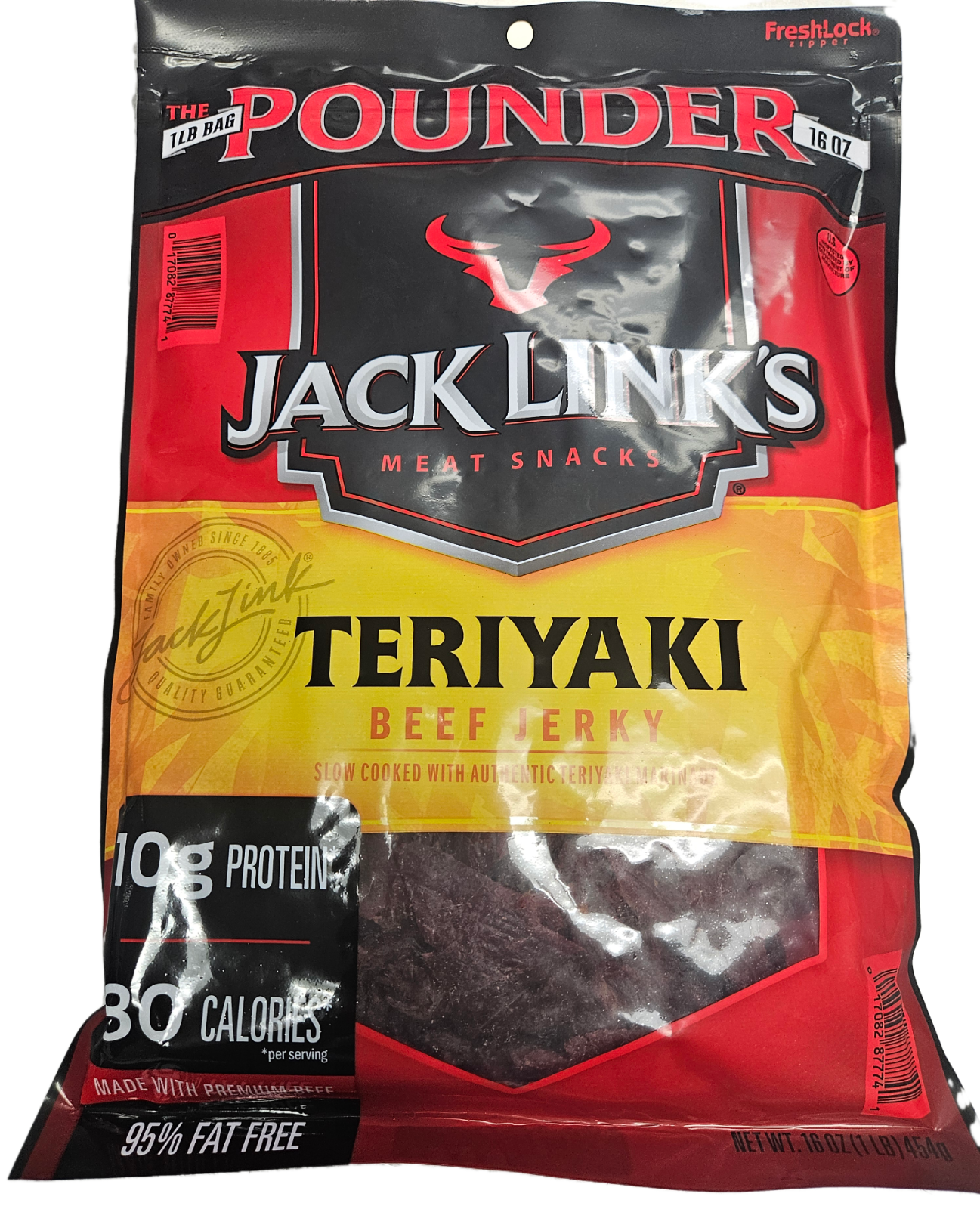 (1) Jack Link's Teriyaki Beef Jerky (POUNDER) 1 lb bag - Best By 11/20/2025
