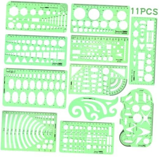 11PCS Geometric Drawings Templates, Drafting Stencils Measuring Tools,