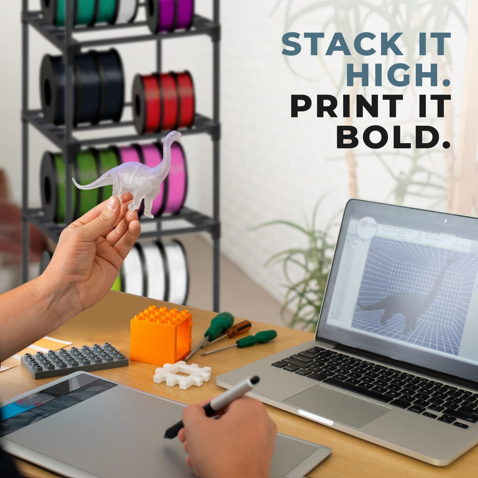Upgraded 9-Tier 3D Printer Filament Spool Storage Rack, Thicker 3D Printing F...