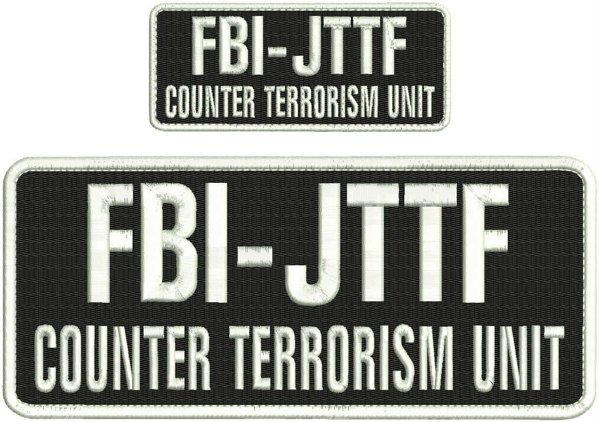 FBI JTTF Counter Terrorism Unit embroidery patches 4x10 and 2x5 hook white