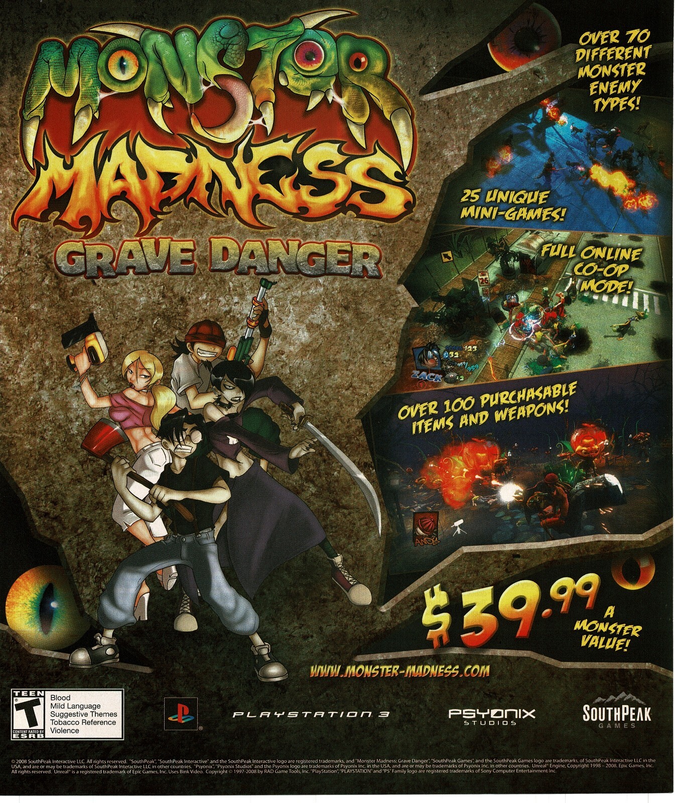 2008 Monster Madness Grave Danger Video Game Vintage Print Ad South Peak