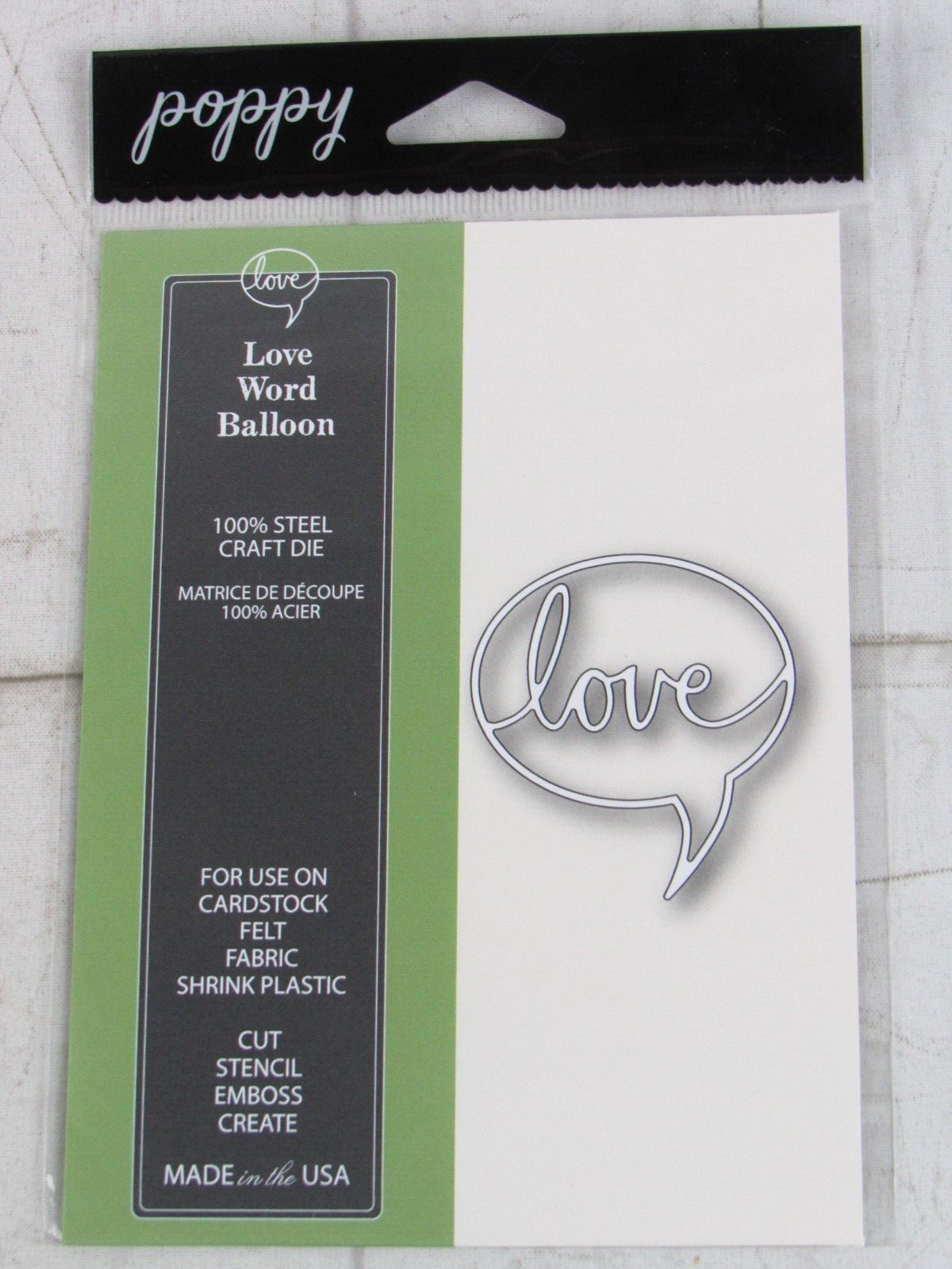Poppy Stamp Steel Craft Die, Love Word Balloon, 1131
