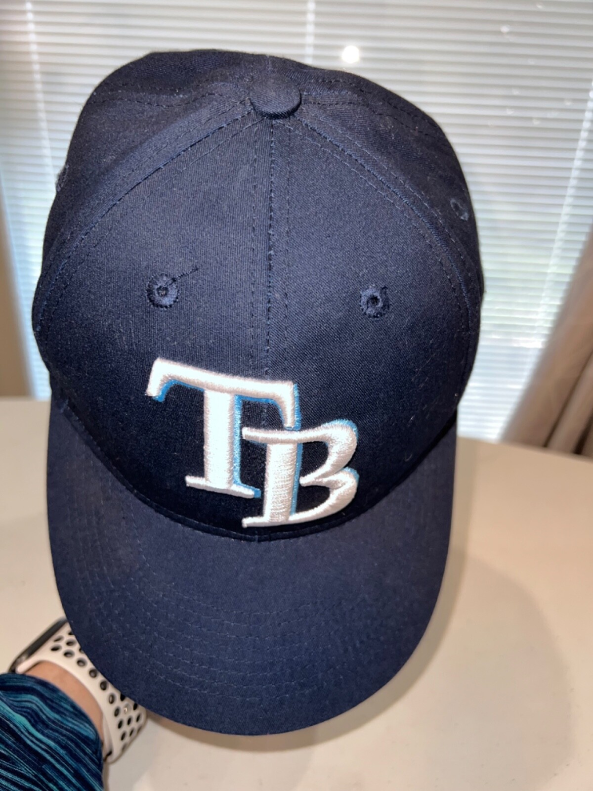 Tampa Bay Team  MLB TB Front Youth Hat Cap Hook Loop Navy Blue White, Lite Blue