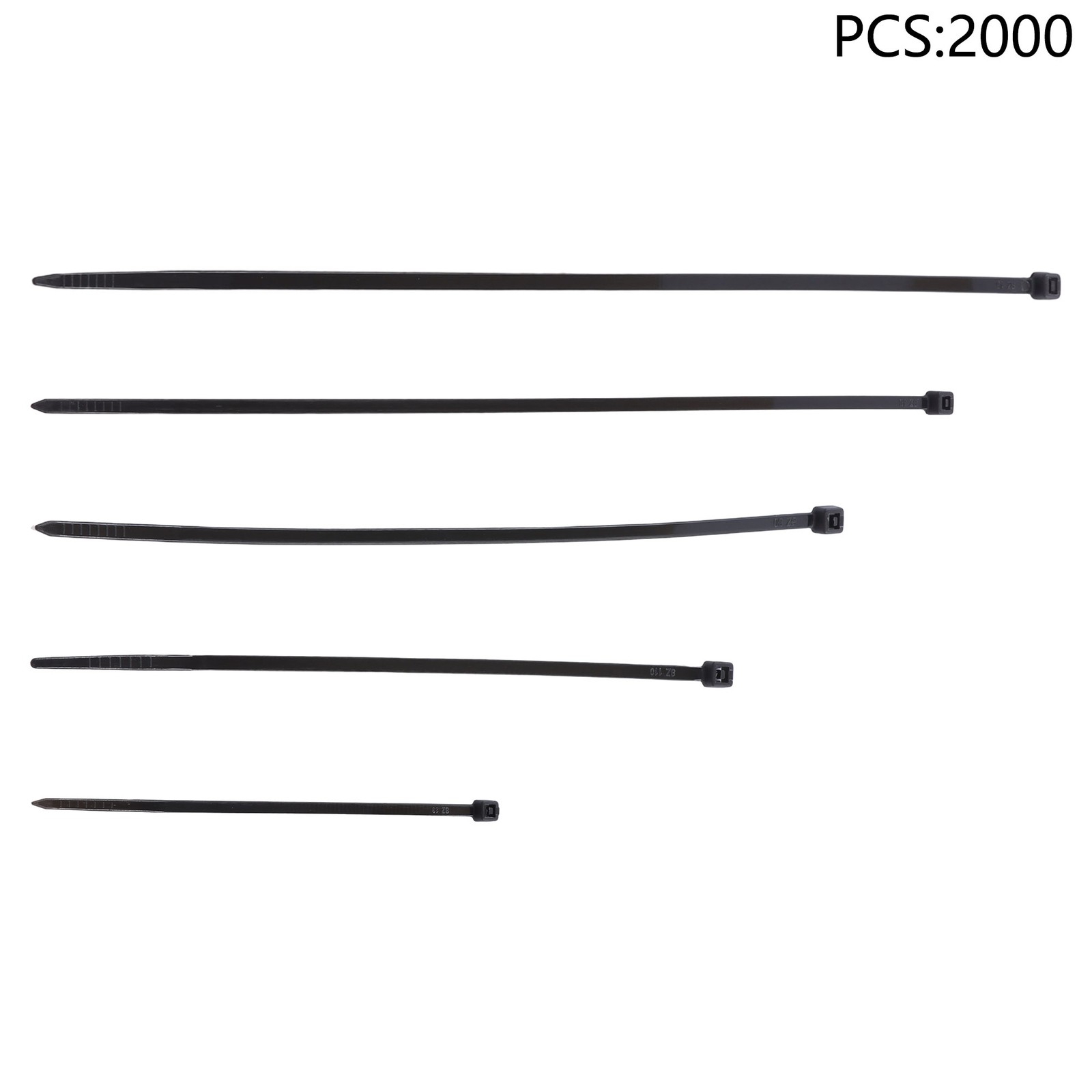 Cable ties: 4+6+8+10+12 inches, Self-Locking Nylon Cable Ties, Black, 2000 Pcs