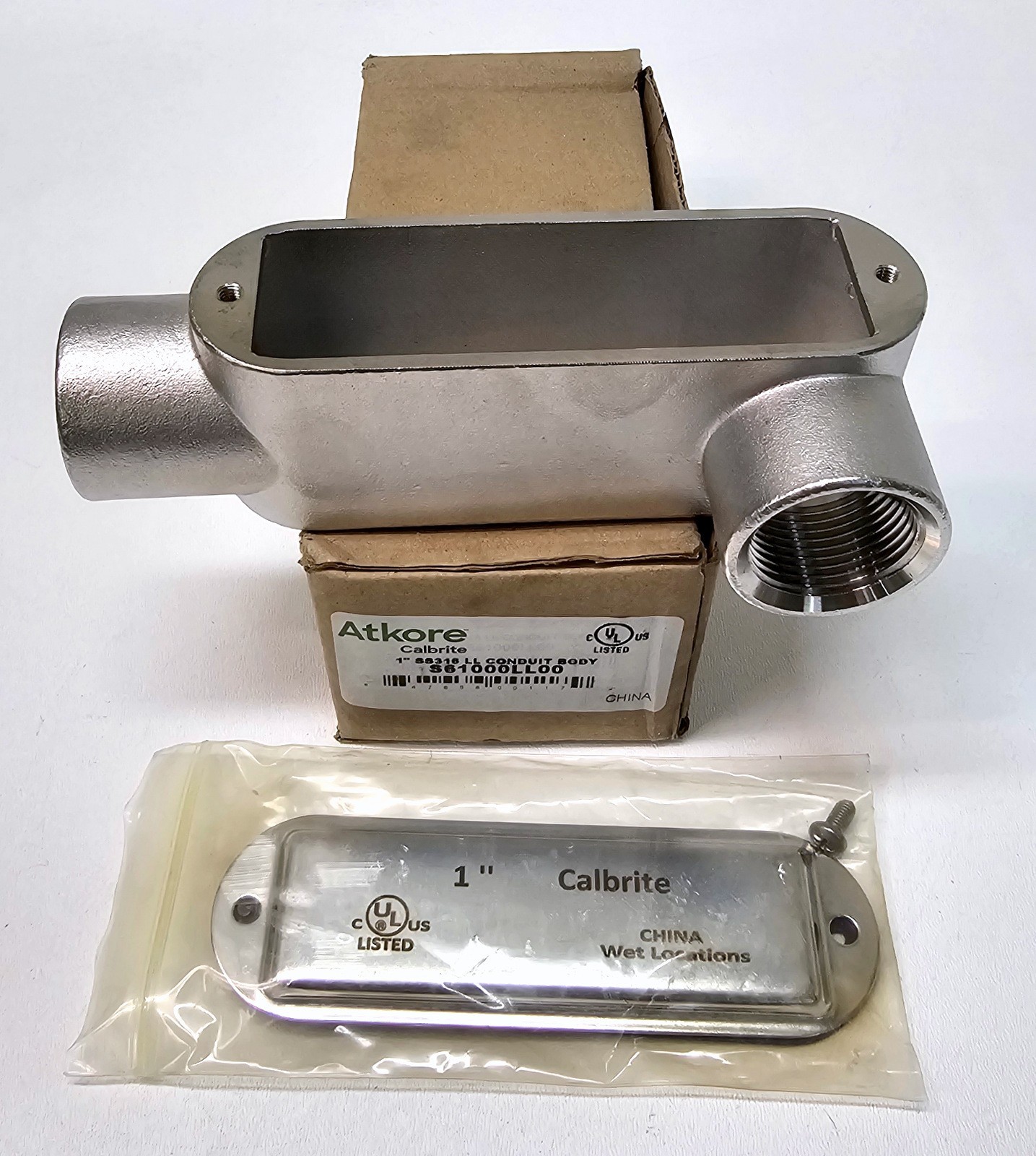 CALBRITE S61000LL00 ~ 1" Type LL 316 Stainless Steel Conduit Body w/ Cover ~ NEW